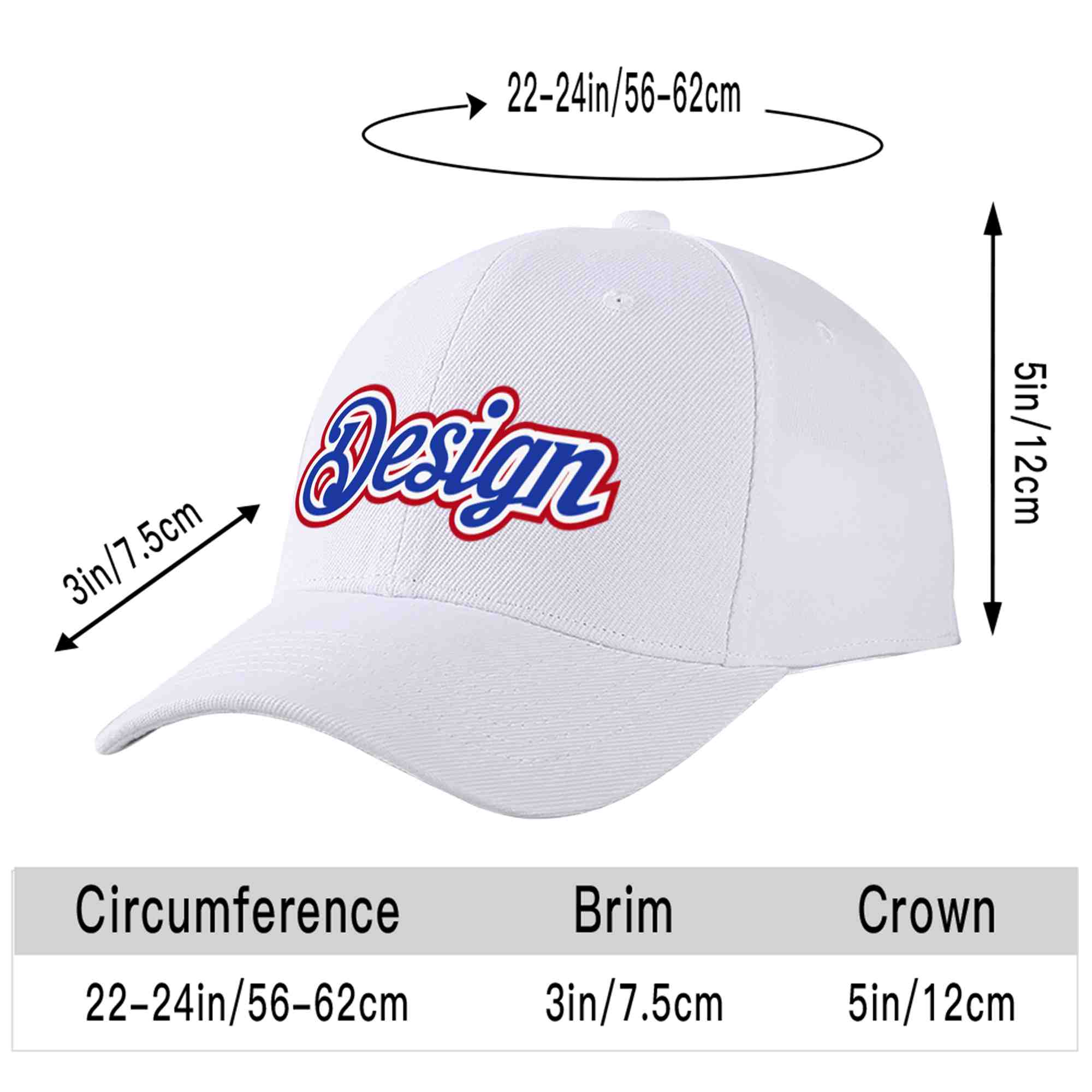 Custom White Royal-White Curved Eaves Sport Design Baseball Cap