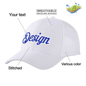 Custom White Royal-White Curved Eaves Sport Design Baseball Cap