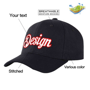 Casquette de baseball personnalisée noire, blanche et rouge, design sportif, avec avant-toit incurvé