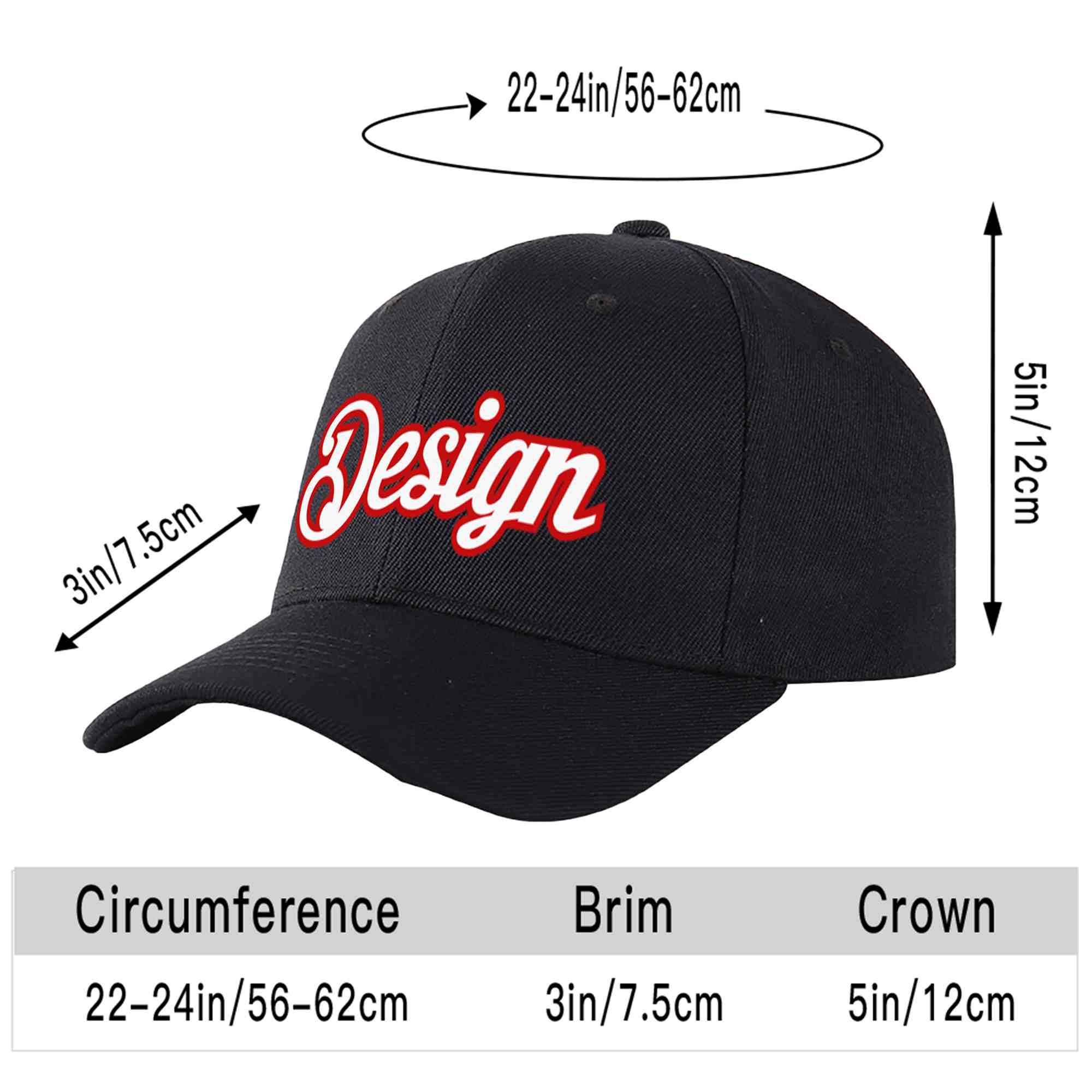 Custom Black White-Red Curved Eaves Sport Design Baseball Cap