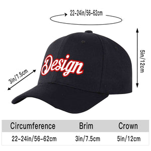 Casquette de baseball personnalisée noire, blanche et rouge, design sportif, avec avant-toit incurvé