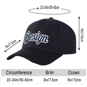 Custom Black Navy-White Curved Eaves Sport Design Baseball Cap