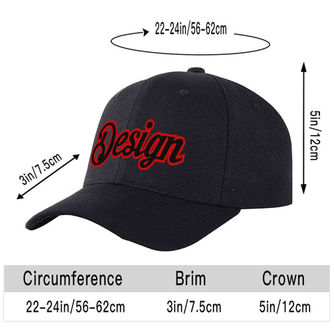 Custom Black Black-Red Curved Eaves Sport Design Baseball Cap