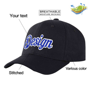 Casquette de baseball personnalisée noire Royal-White Curved Eaves Sport Design