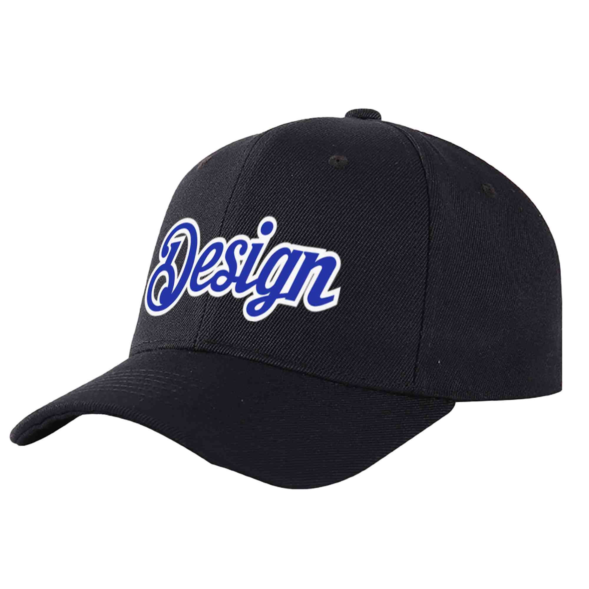 Custom Black Royal-White Curved Eaves Sport Design Baseball Cap