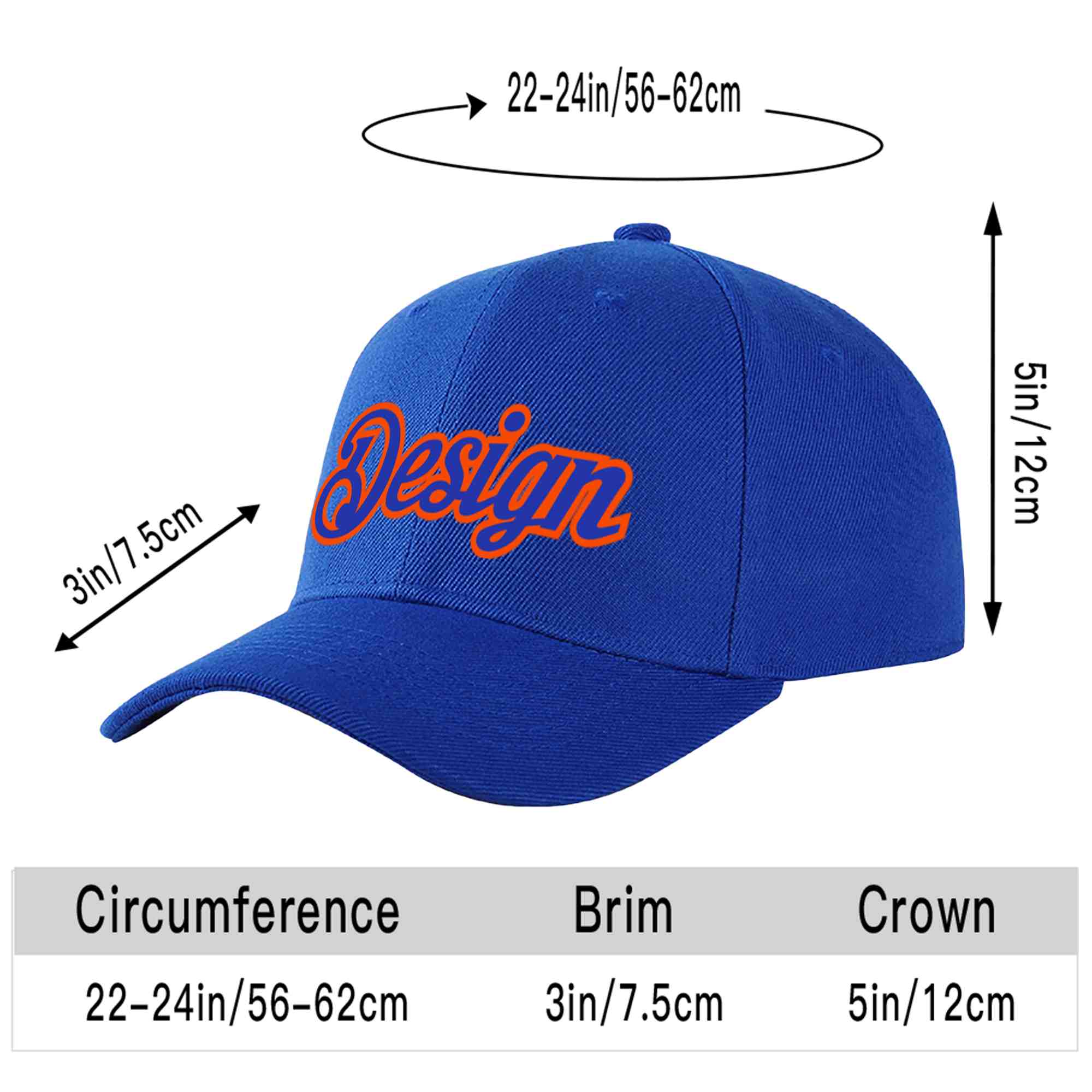 Custom Royal Royal-Orange Curved Eaves Sport Design Baseball Cap