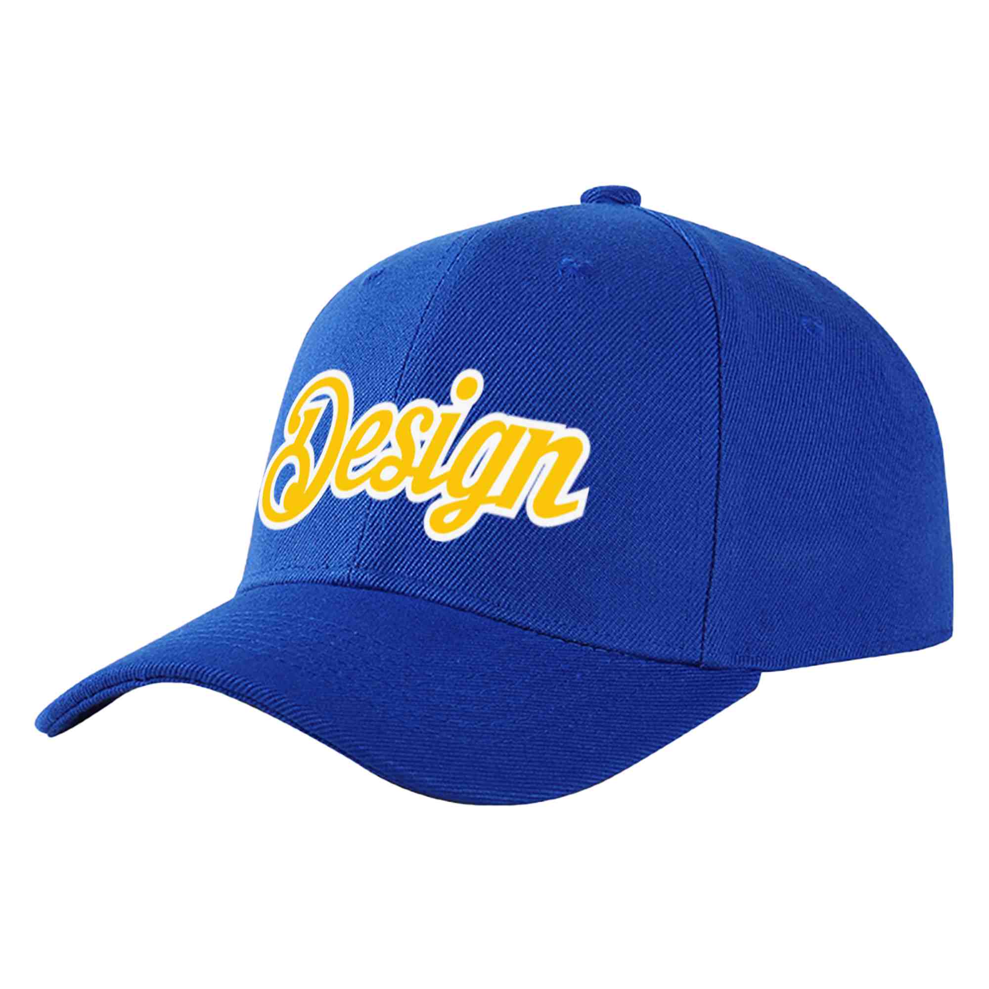 Custom Royal Yellow-White Curved Eaves Sport Design Baseball Cap