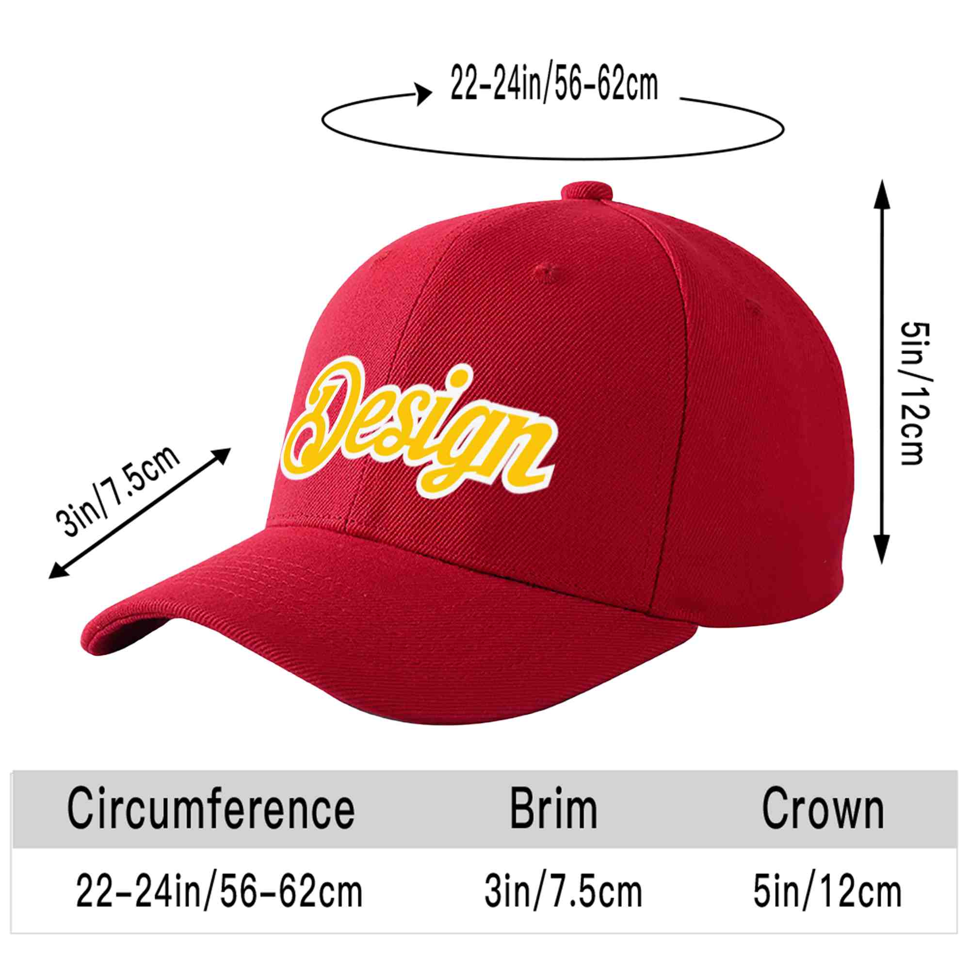 Custom Red Gold-White Curved Eaves Sport Design Baseball Cap