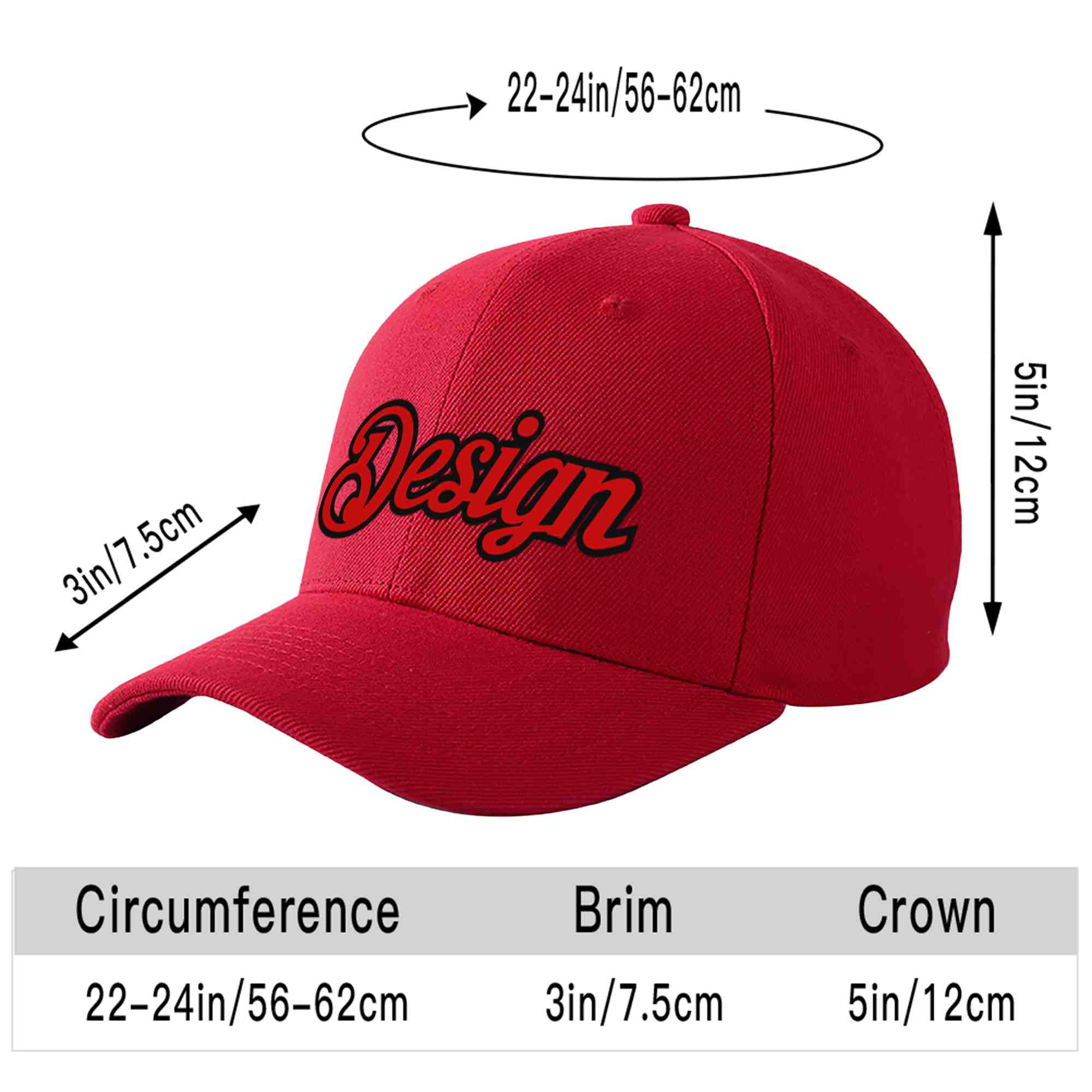 Custom Red Red-Black Curved Eaves Sport Design Baseball Cap