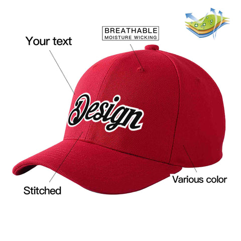 Custom Red Black-White Curved Eaves Sport Design Baseball Cap