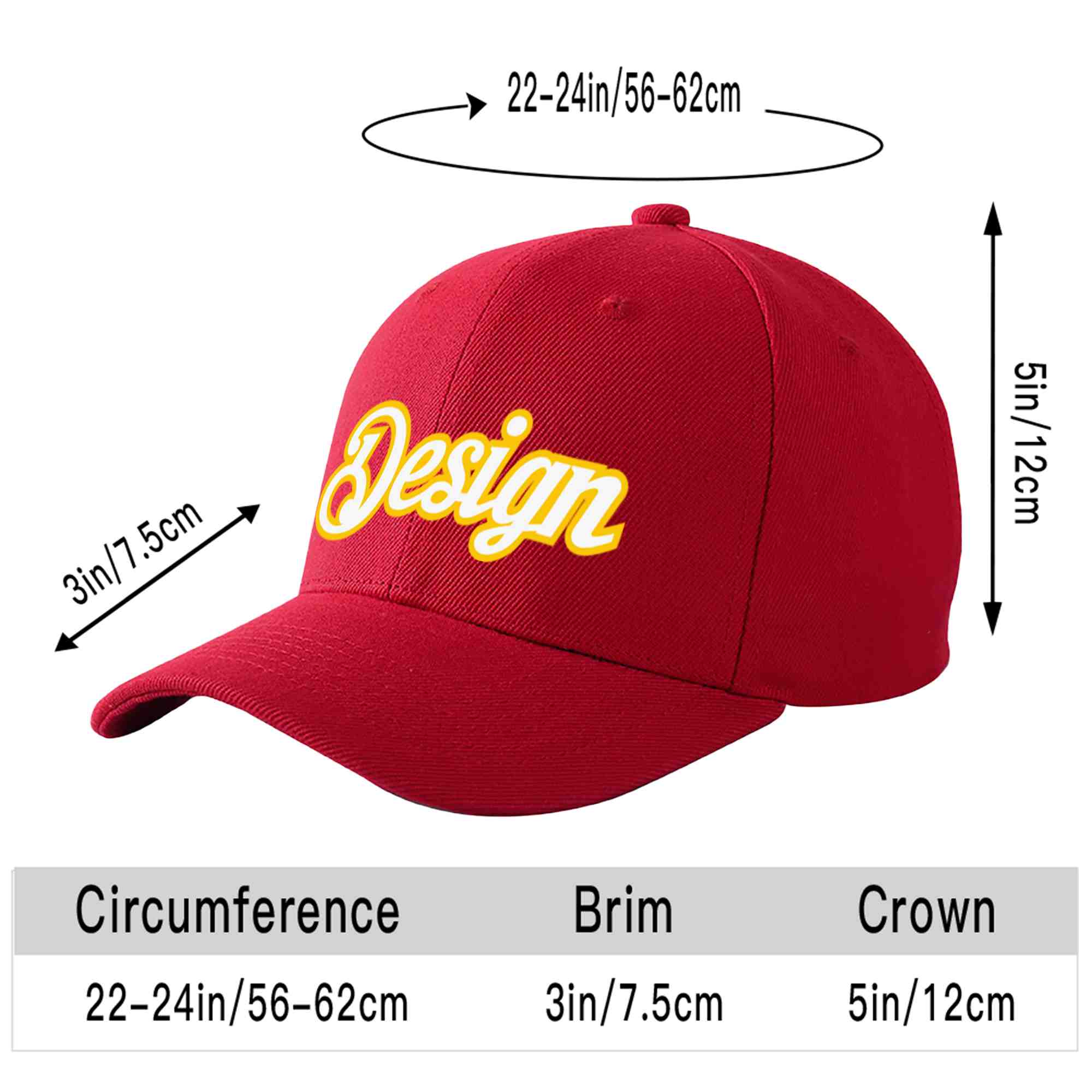 Custom Red White-Gold Curved Eaves Sport Design Baseball Cap