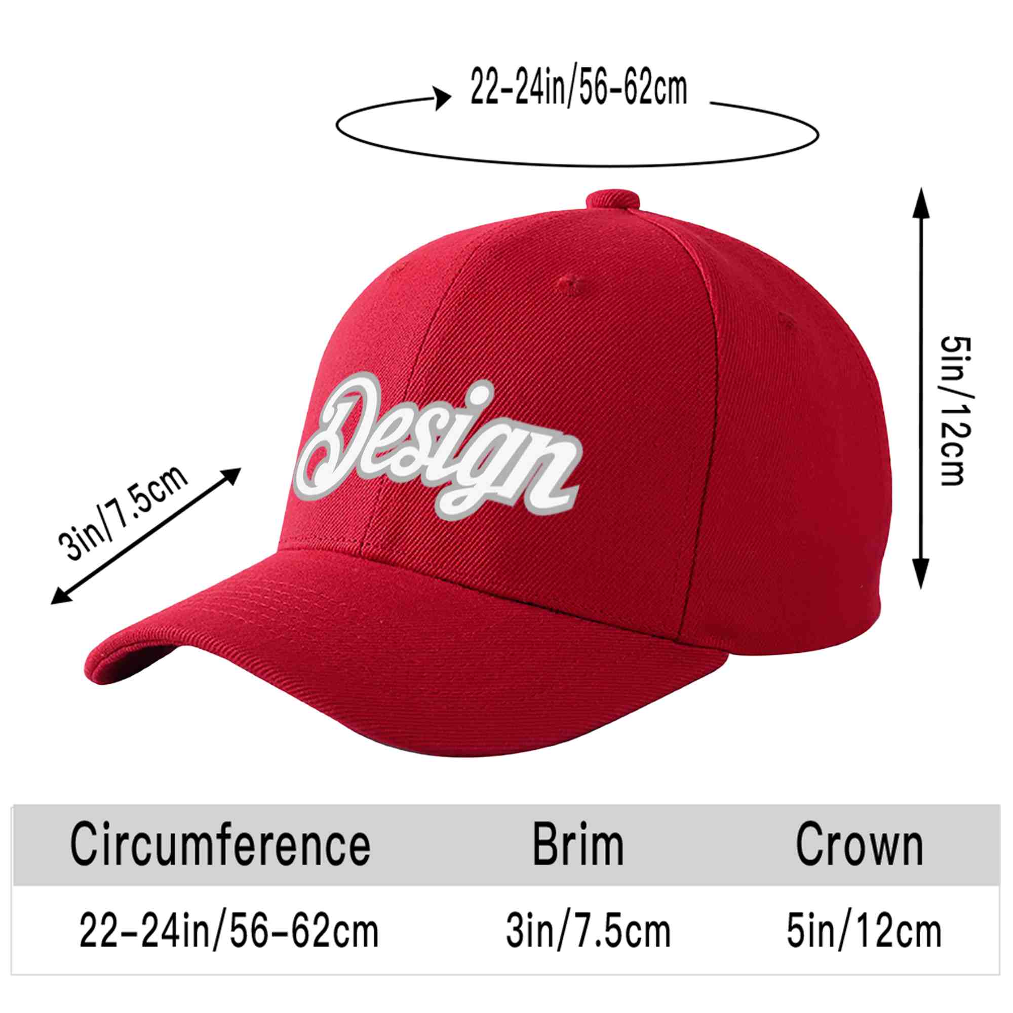 Custom Red White-Gray Curved Eaves Sport Design Baseball Cap