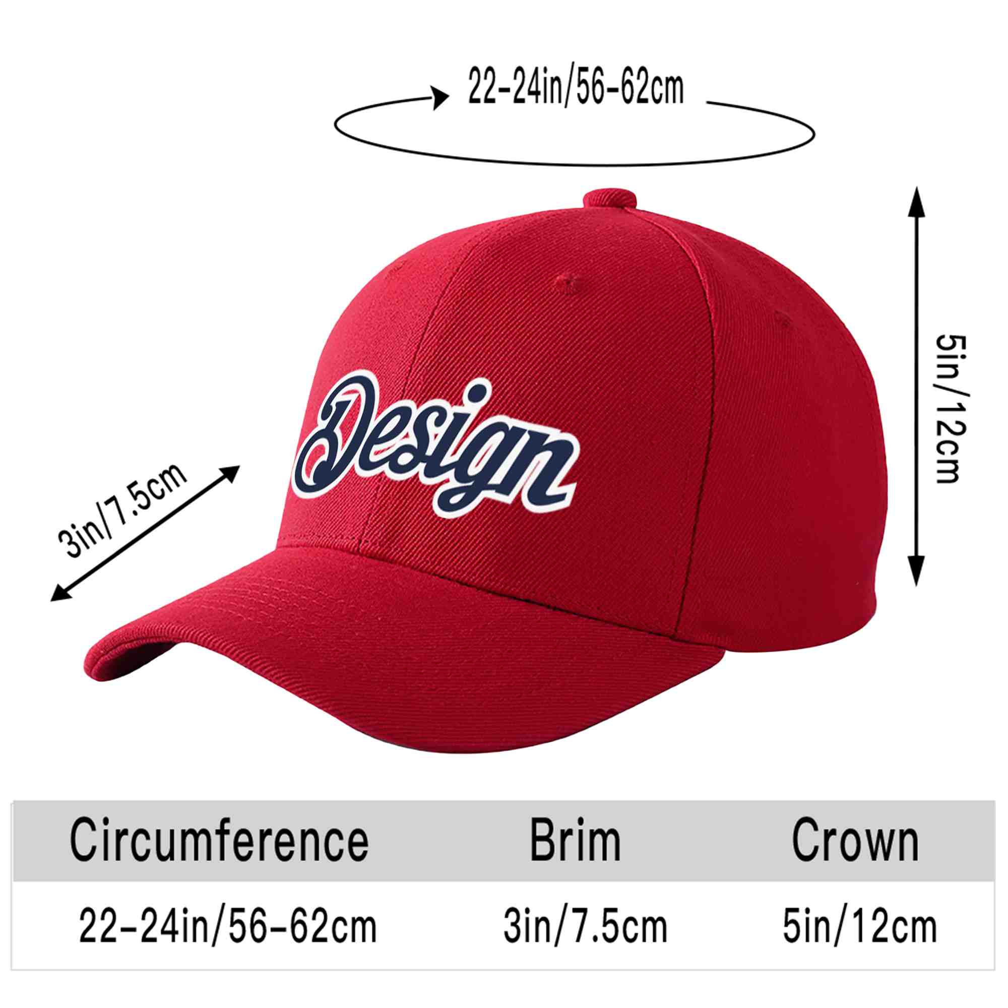 Casquette de baseball personnalisée rouge marine-blanc avec avant-toit incurvé