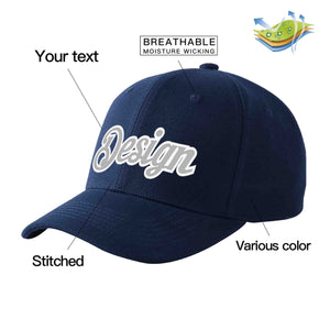 Custom Navy Gray-White Curved Eaves Sport Design Baseball Cap