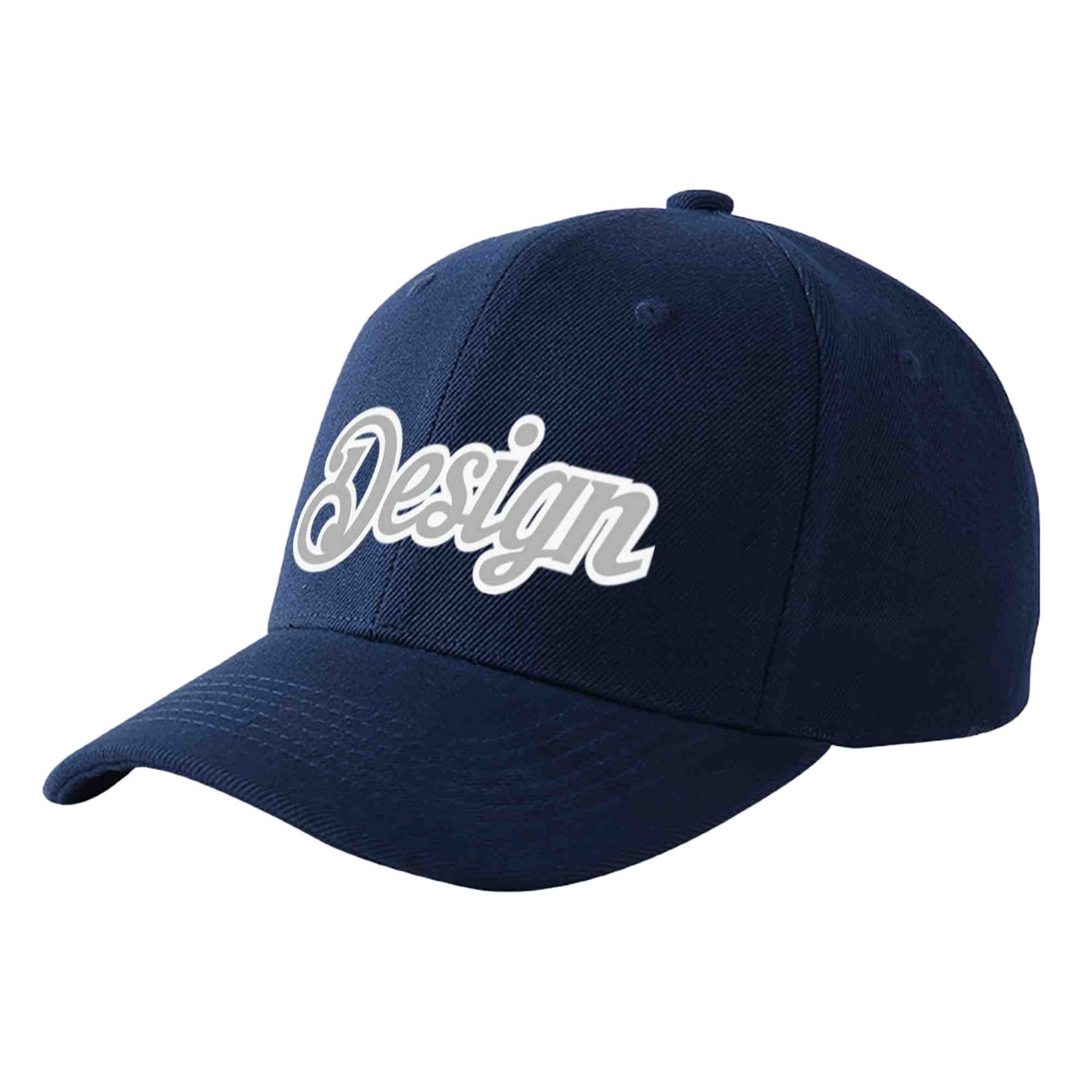 Custom Navy Gray-White Curved Eaves Sport Design Baseball Cap