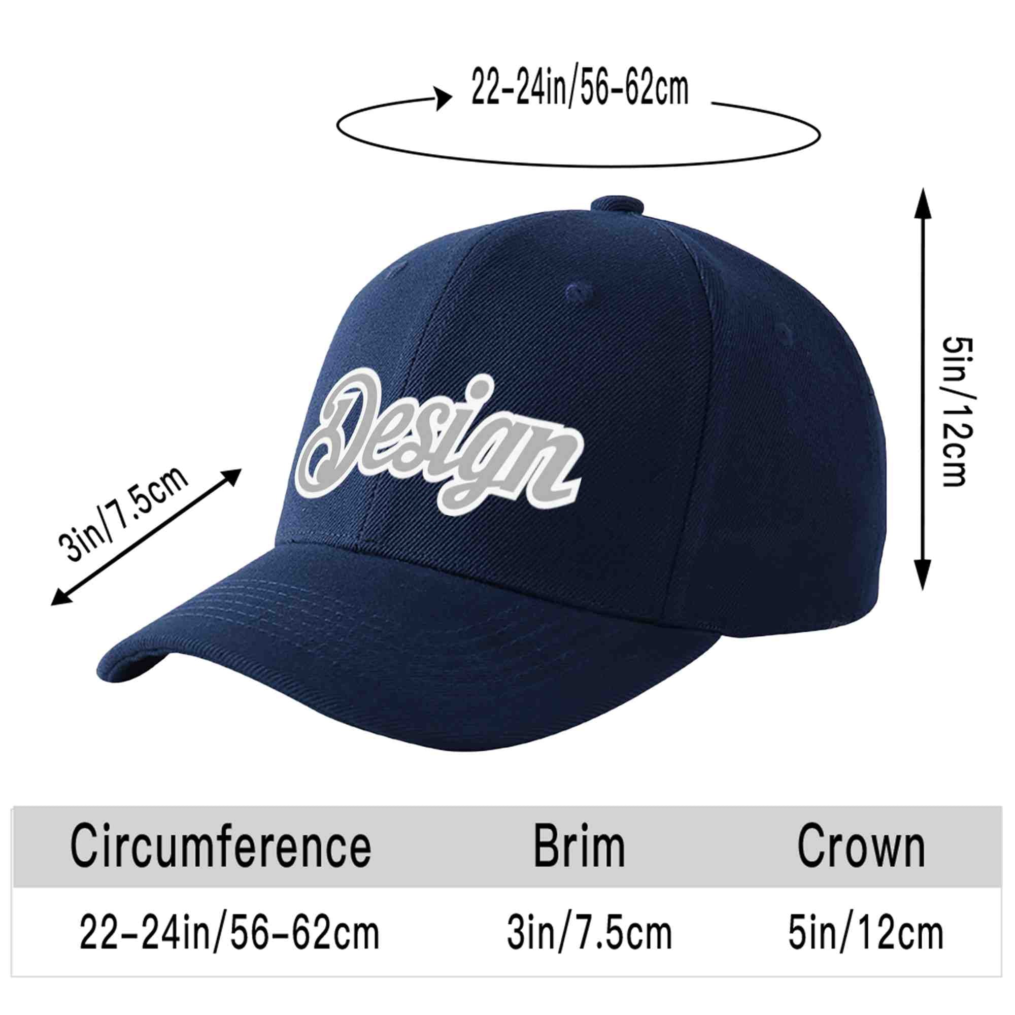 Custom Navy Gray-White Curved Eaves Sport Design Baseball Cap