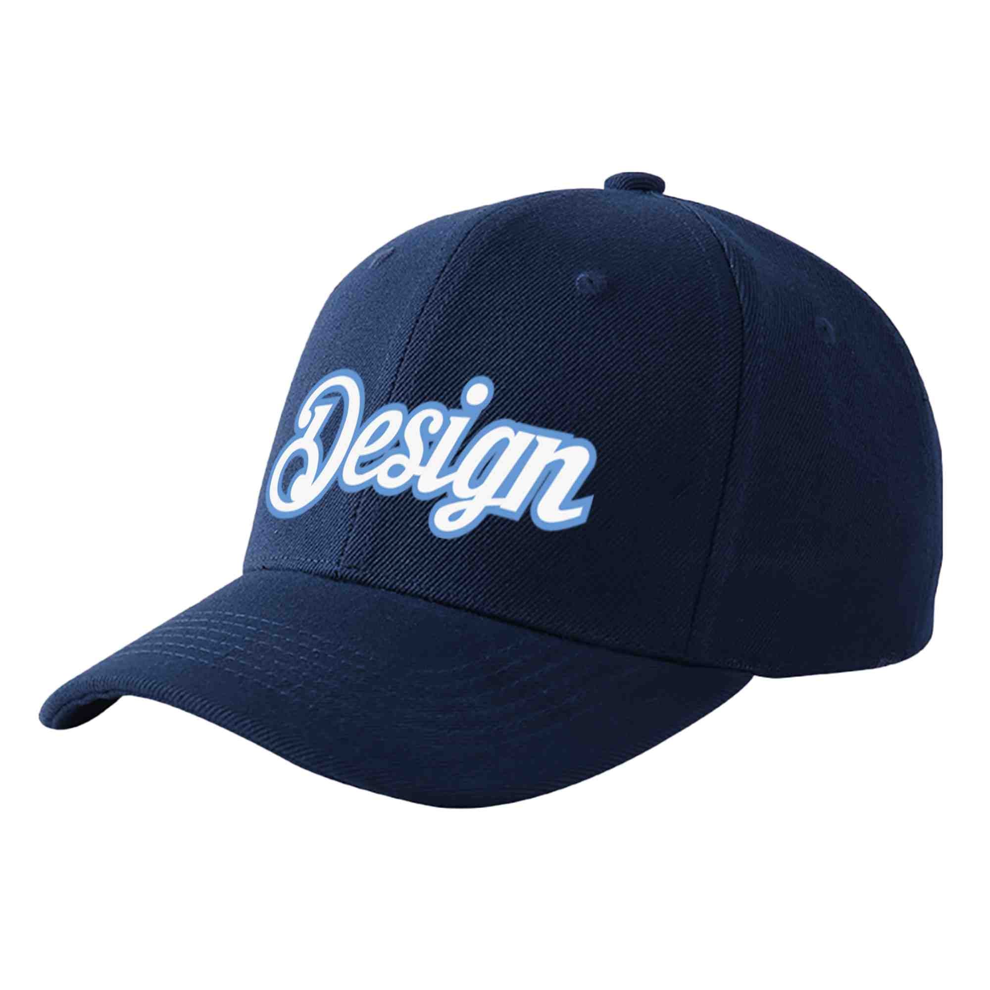 Custom Navy White-Light Blue Curved Eaves Sport Design Baseball Cap