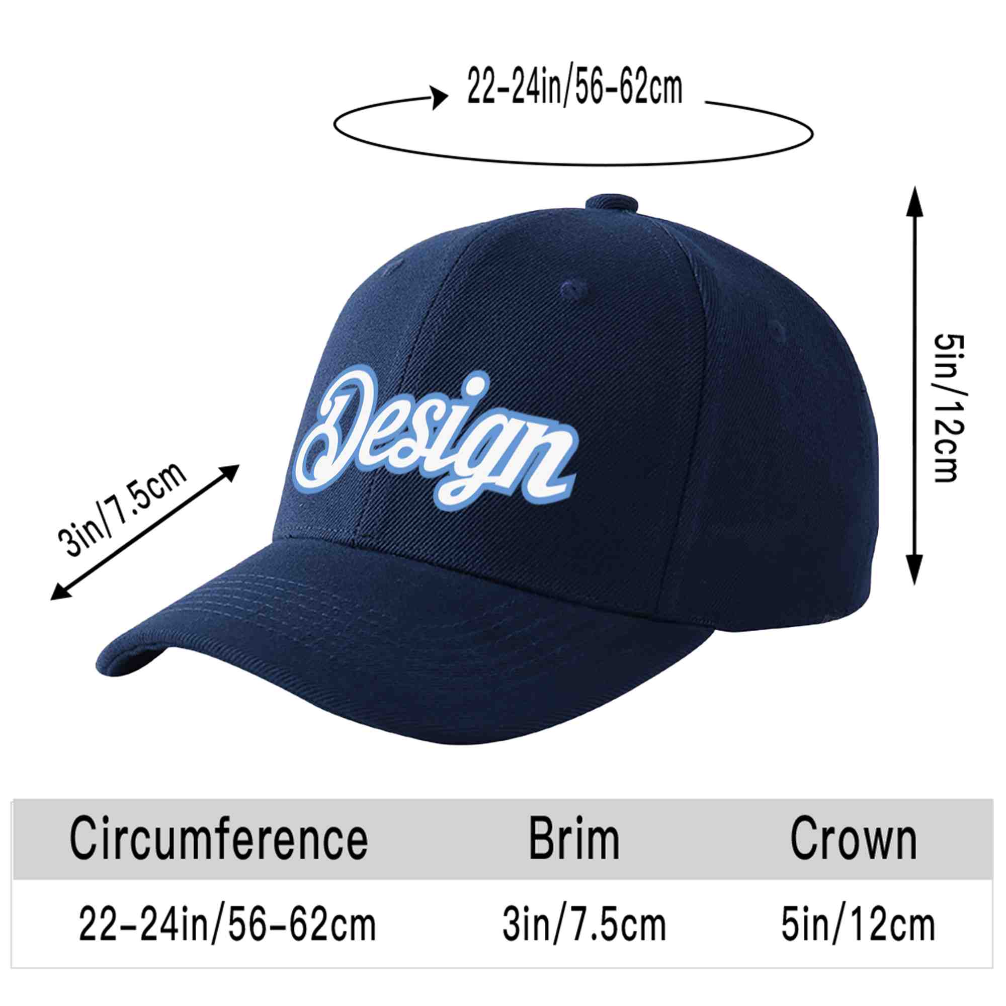 Custom Navy White-Light Blue Curved Eaves Sport Design Baseball Cap