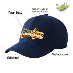 Custom Navy Vintage USA Flag-Gold Curved Eaves Sport Design Baseball Cap