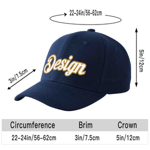 Casquette de baseball personnalisée bleu marine-vieil or incurvée avec avant-toit et design sportif