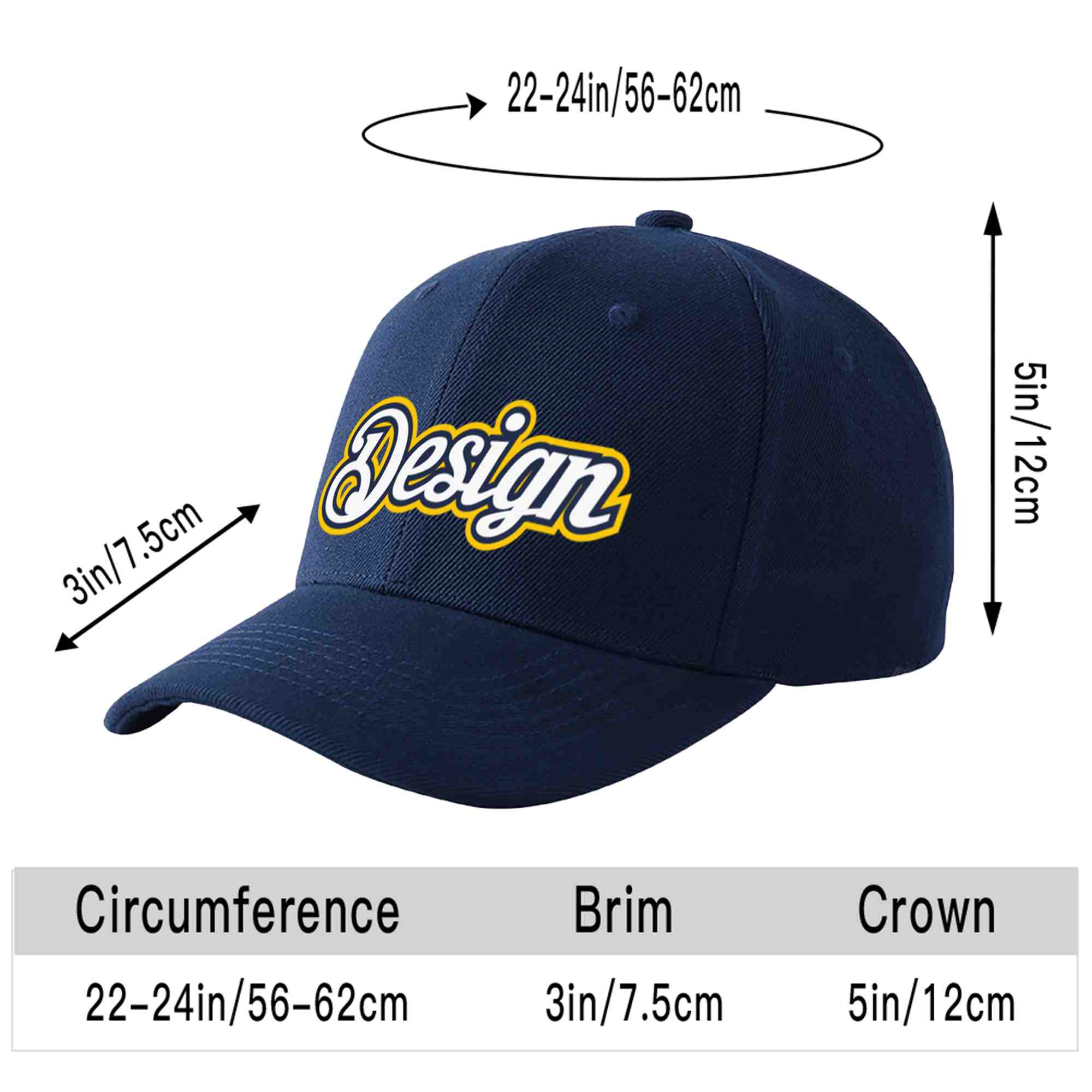 Custom Navy White-Navy Curved Eaves Sport Design Baseball Cap