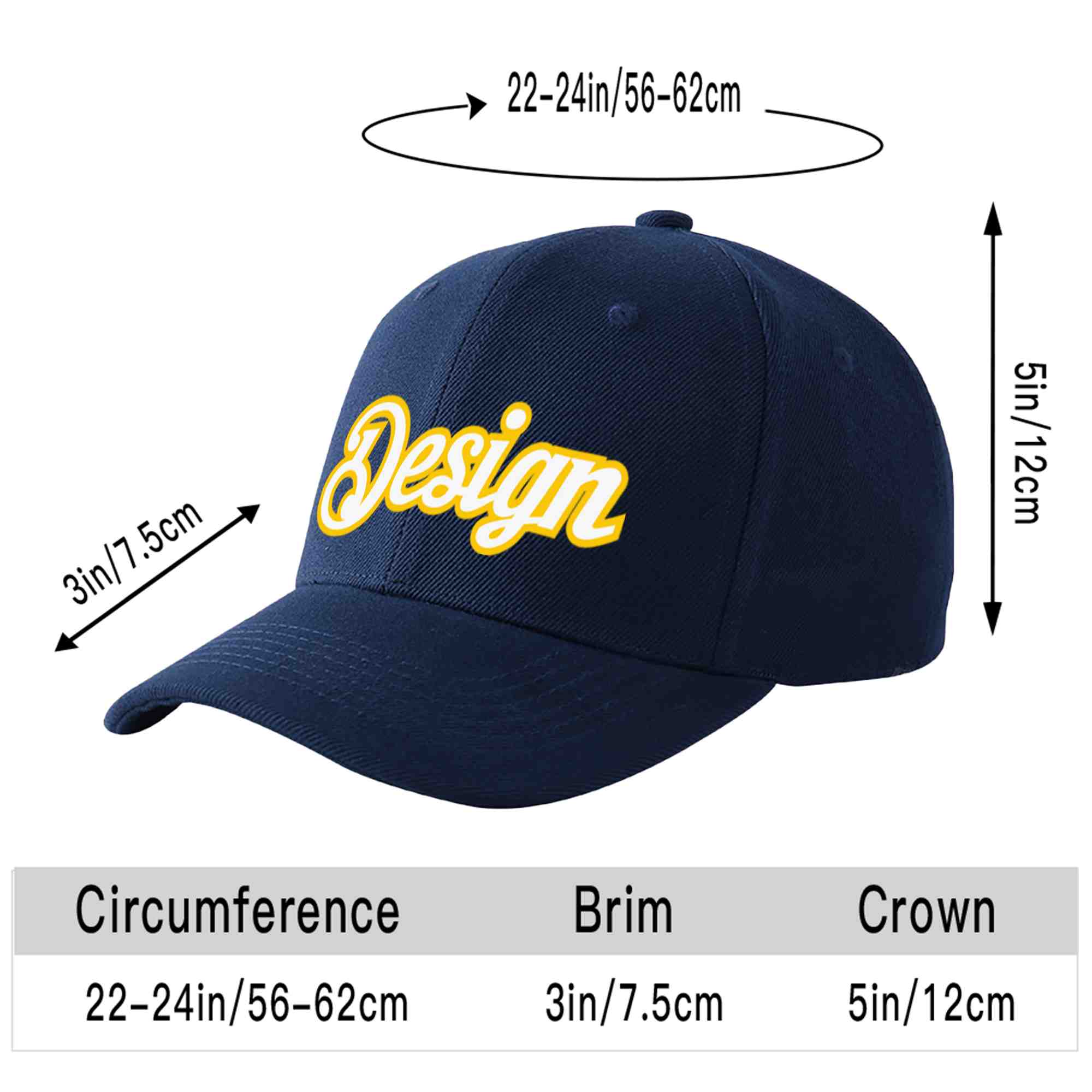 Custom Navy White-Gold Curved Eaves Sport Design Baseball Cap