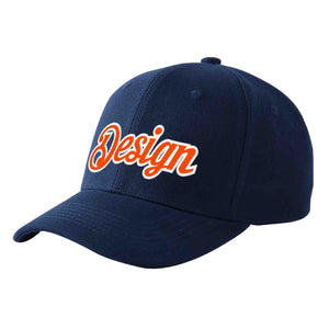 Custom Navy Orange-White Curved Eaves Sport Design Baseball Cap