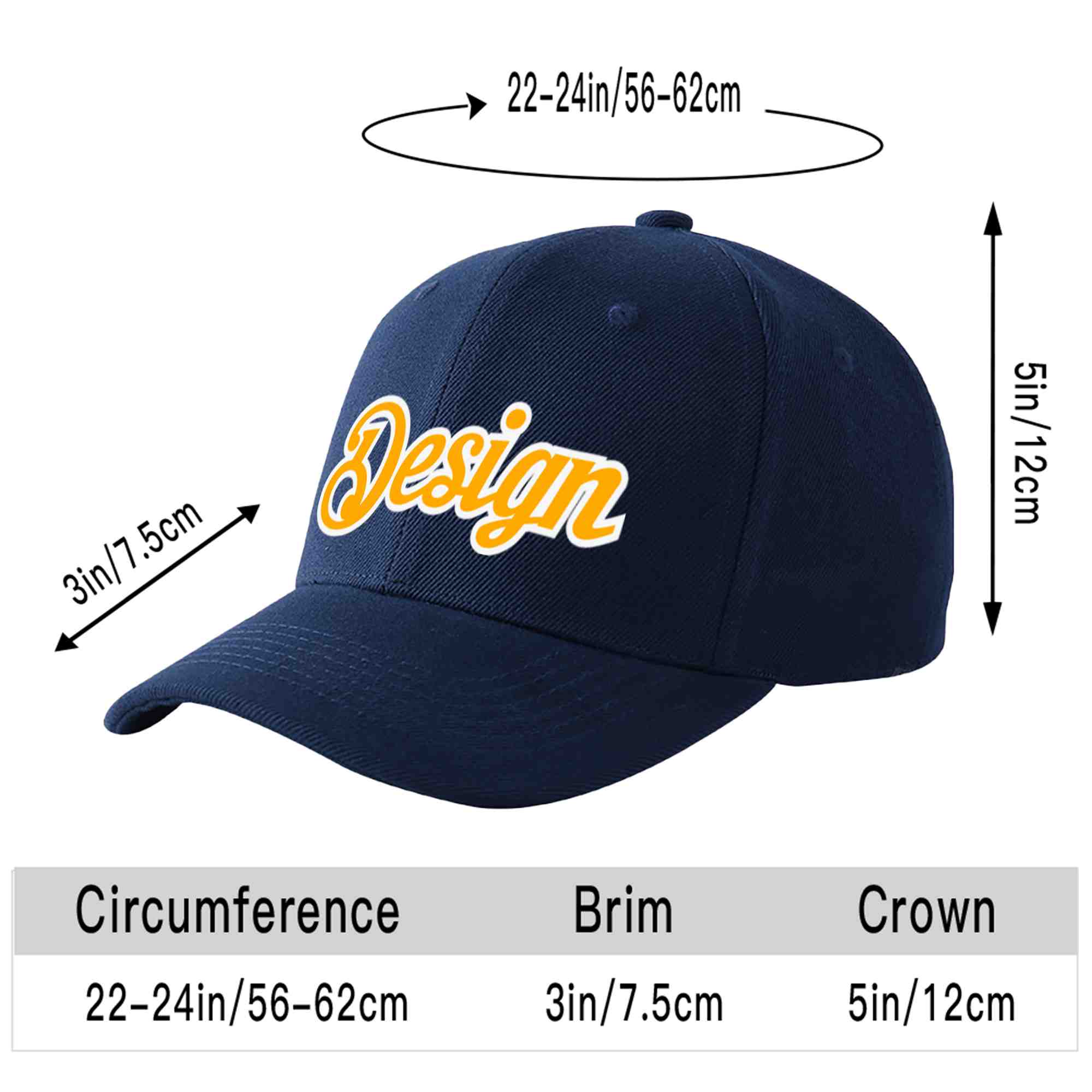 Casquette de baseball courbée personnalisée jaune-blanc avec avant-toit, design sportif