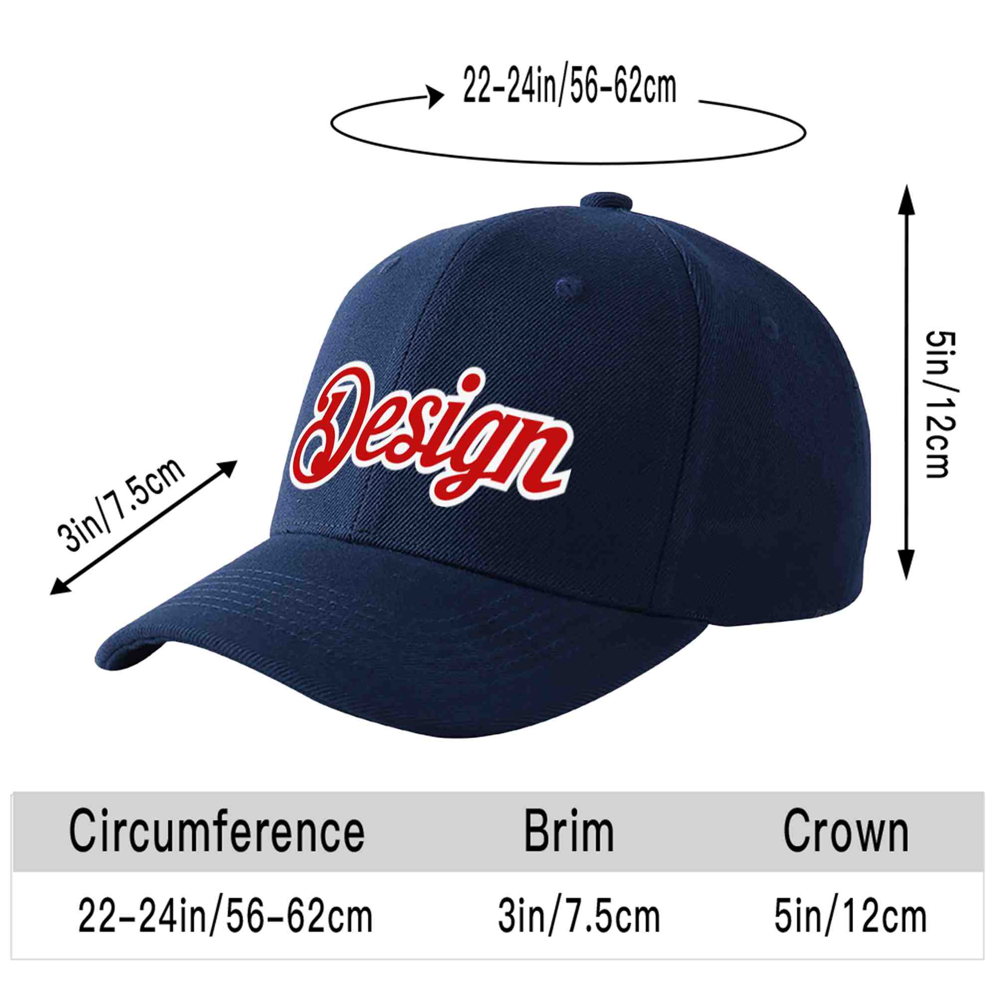 Casquette de baseball personnalisée bleu marine rouge-blanc avec avant-toit incurvé