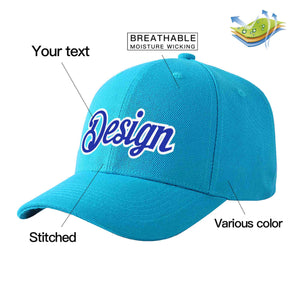 Custom Aqua Royal-White Curved Eaves Sport Design Baseball Cap