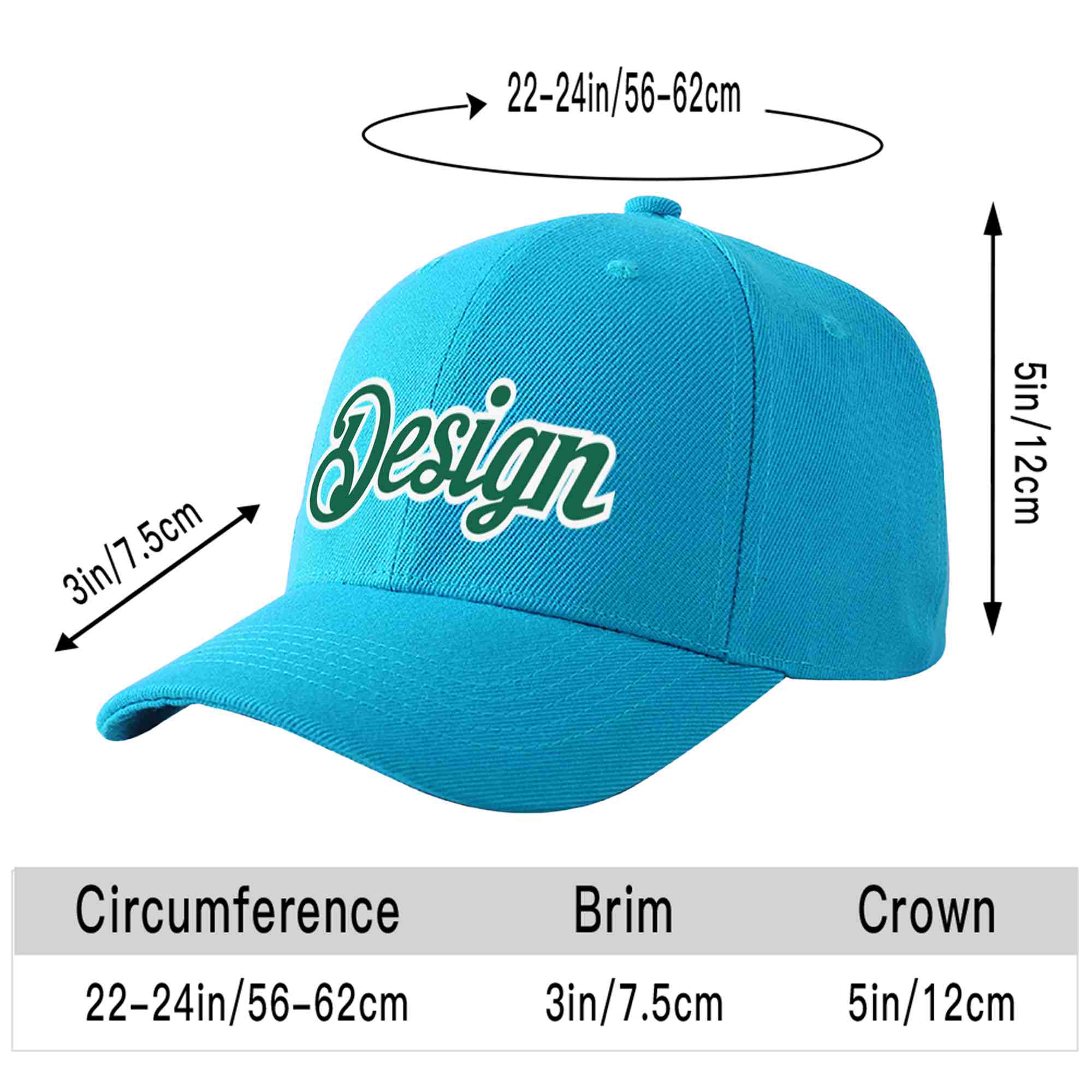 Custom Aqua Kelly Green-White Curved Eaves Sport Design Baseball Cap