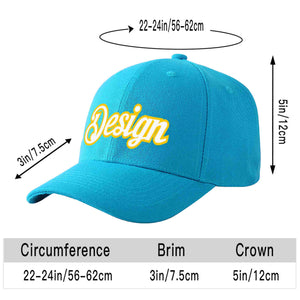 Custom Aqua White-Gold Curved Eaves Sport Design Baseball Cap