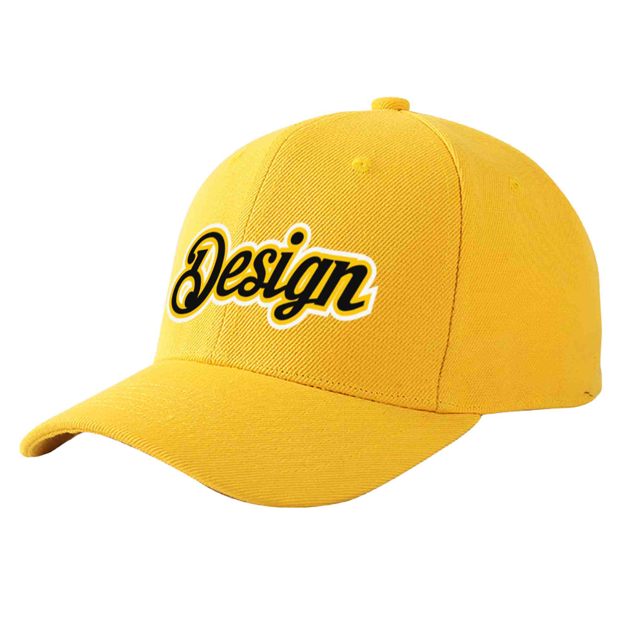 Custom Gold Black-Gold Curved Eaves Sport Design Baseball Cap