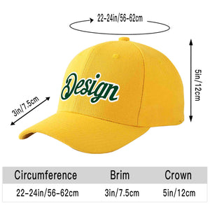 Custom Gold Green-White Curved Eaves Sport Design Baseball Cap