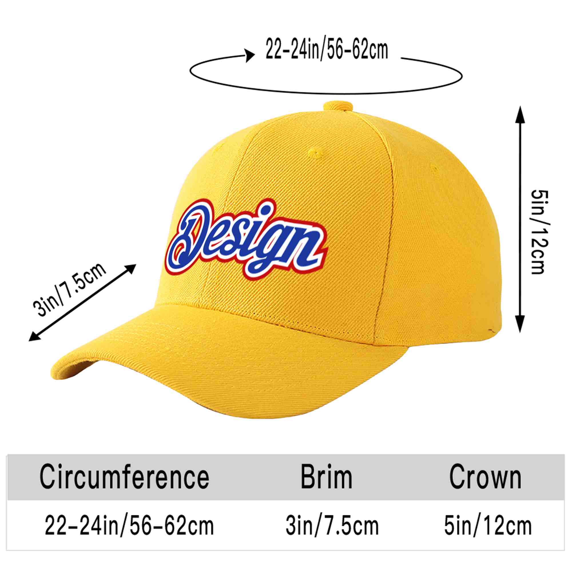 Casquette de baseball personnalisée en or Royal-White Curved Eaves Sport Design