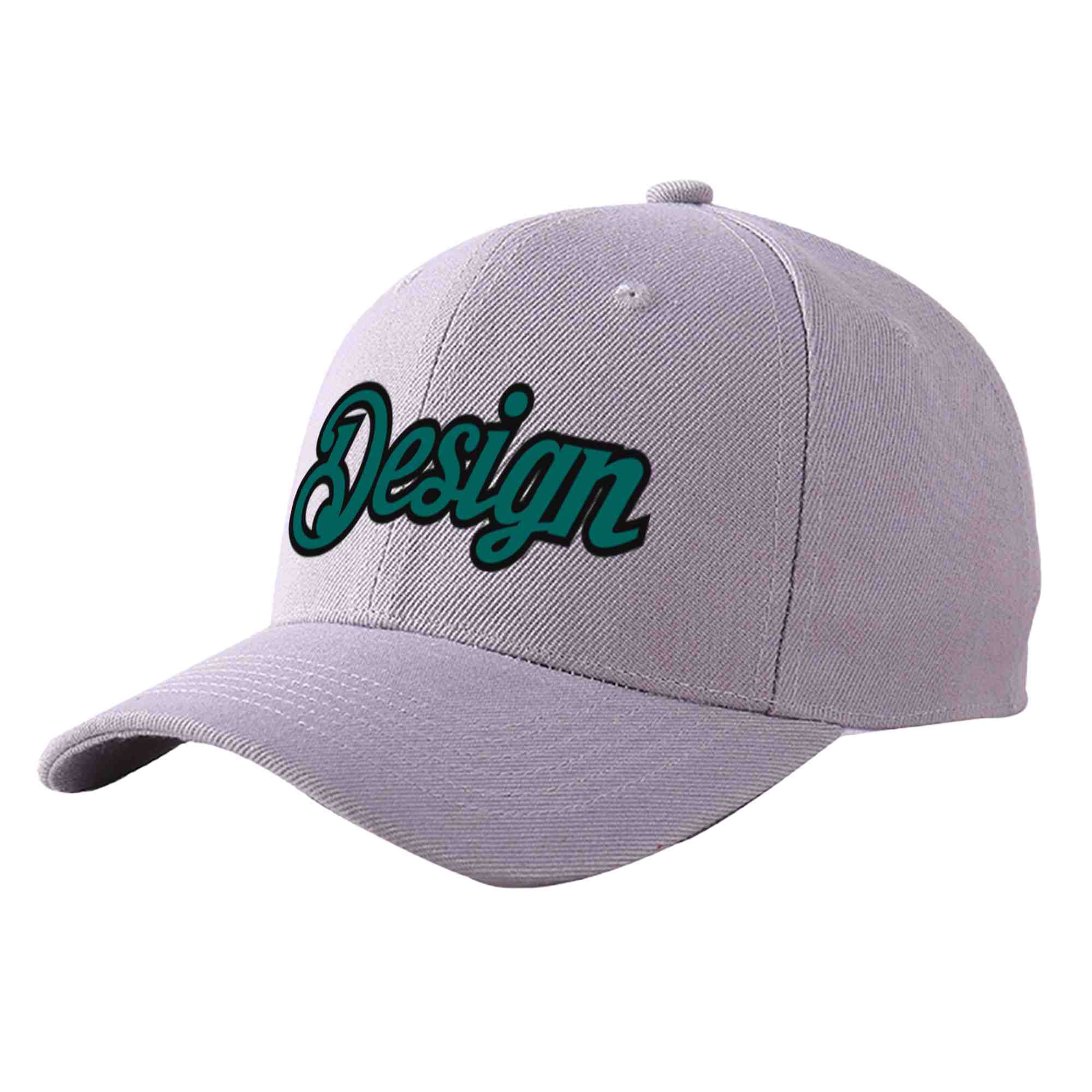 Custom Gray Aqua-Black Curved Eaves Sport Design Baseball Cap