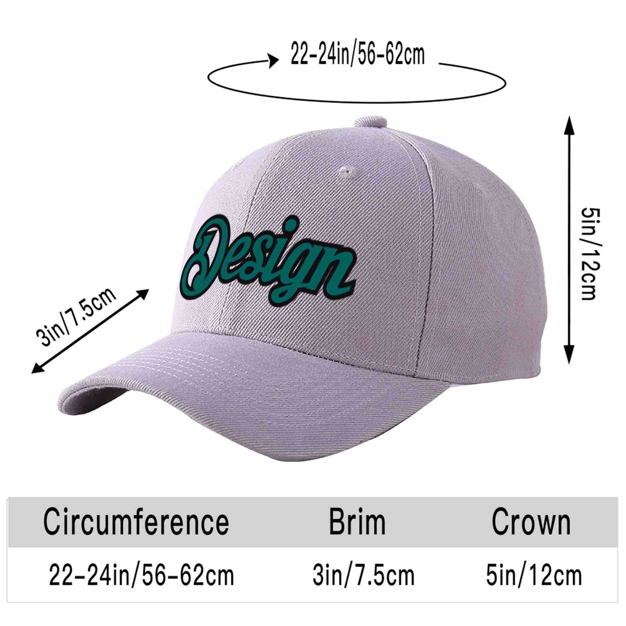 Custom Gray Aqua-Black Curved Eaves Sport Design Baseball Cap