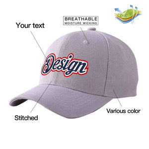 Custom Gray Navy-White Curved Eaves Sport Design Baseball Cap