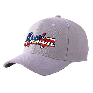 Casquette de baseball personnalisée avec drapeau américain, gris, vintage, avec avant-toit incurvé et or, Design sportif