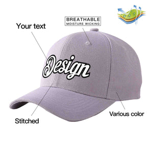 Custom Gray White-Black Curved Eaves Sport Design Baseball Cap