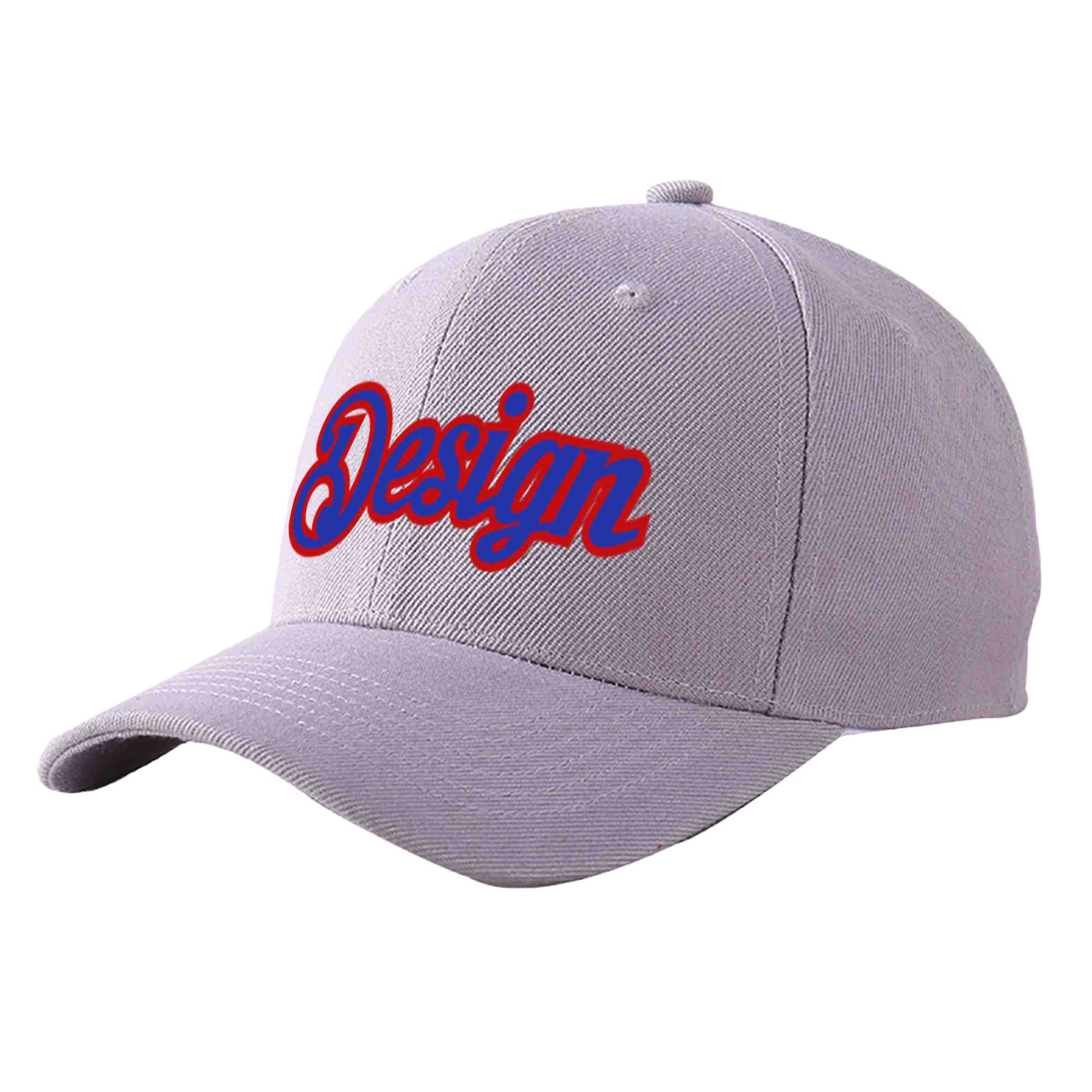 Custom Gray Royal-Red Curved Eaves Sport Design Baseball Cap