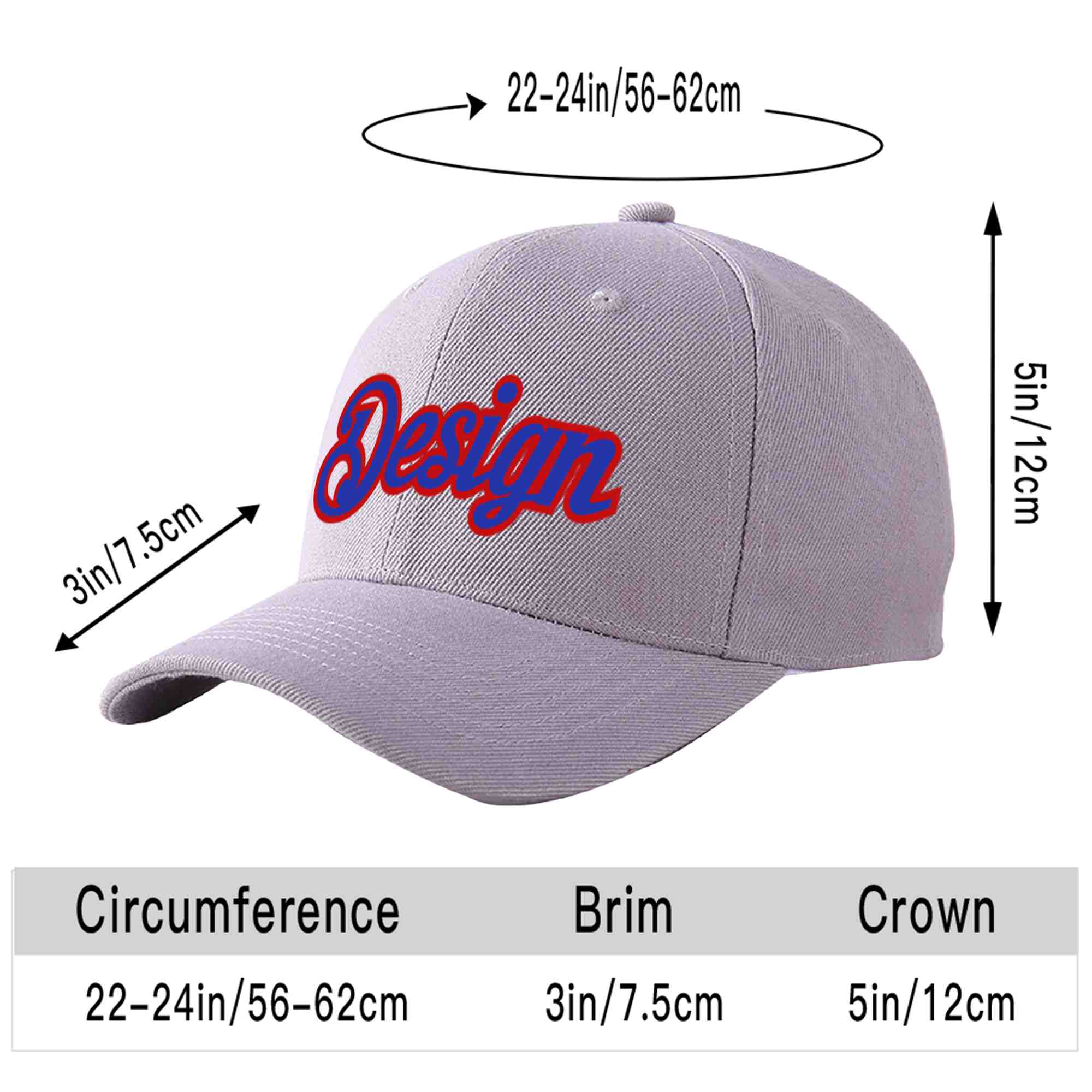 Custom Gray Royal-Red Curved Eaves Sport Design Baseball Cap