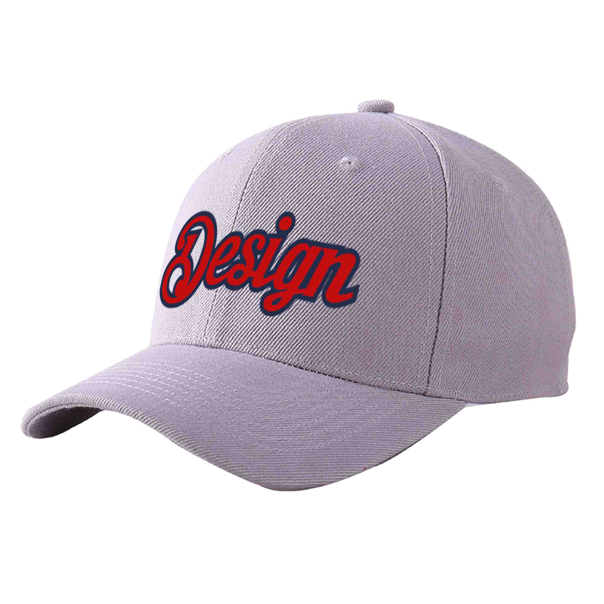 Custom Gray Red-Navy Curved Eaves Sport Design Baseball Cap