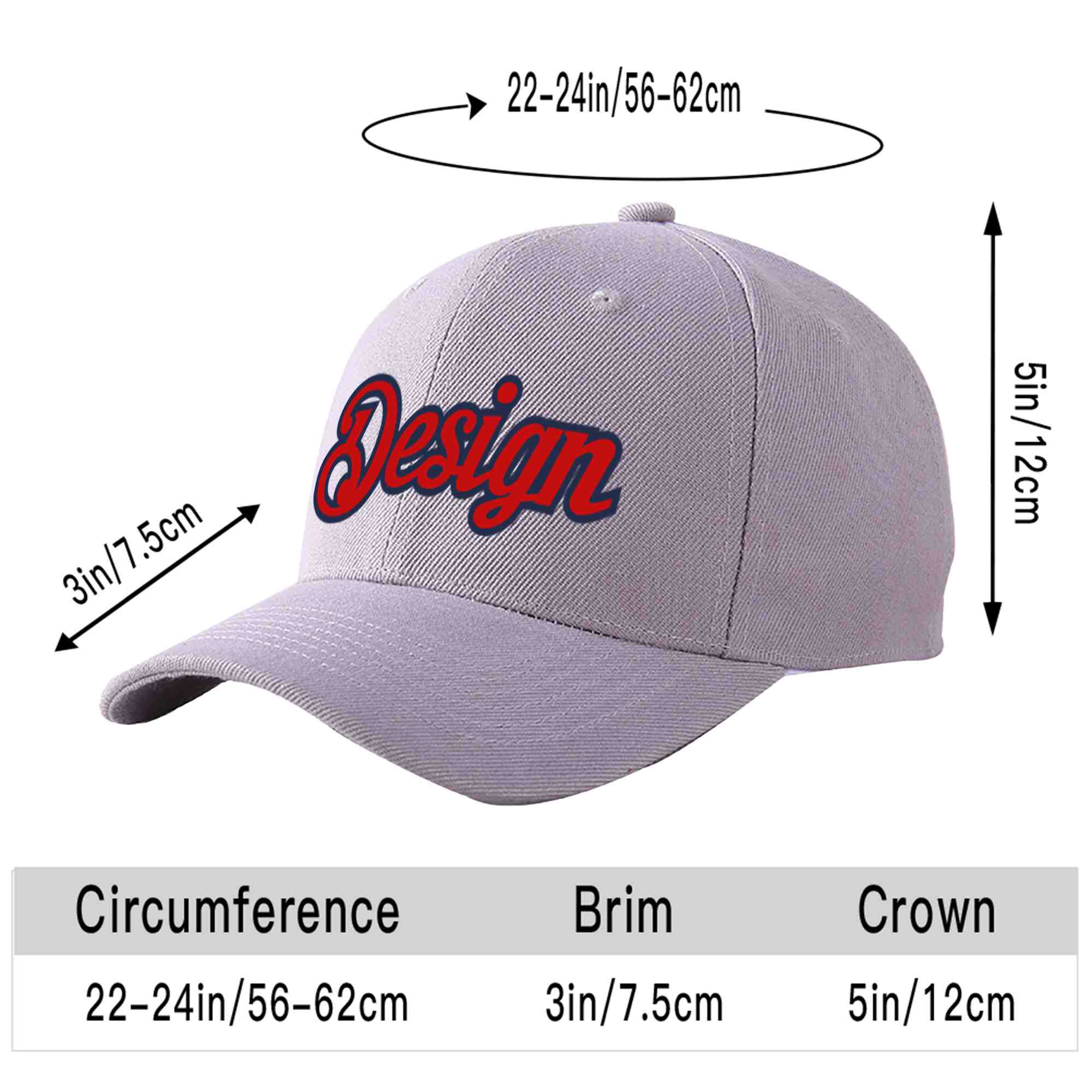 Custom Gray Red-Navy Curved Eaves Sport Design Baseball Cap