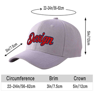 Custom Gray Red-Navy Curved Eaves Sport Design Baseball Cap