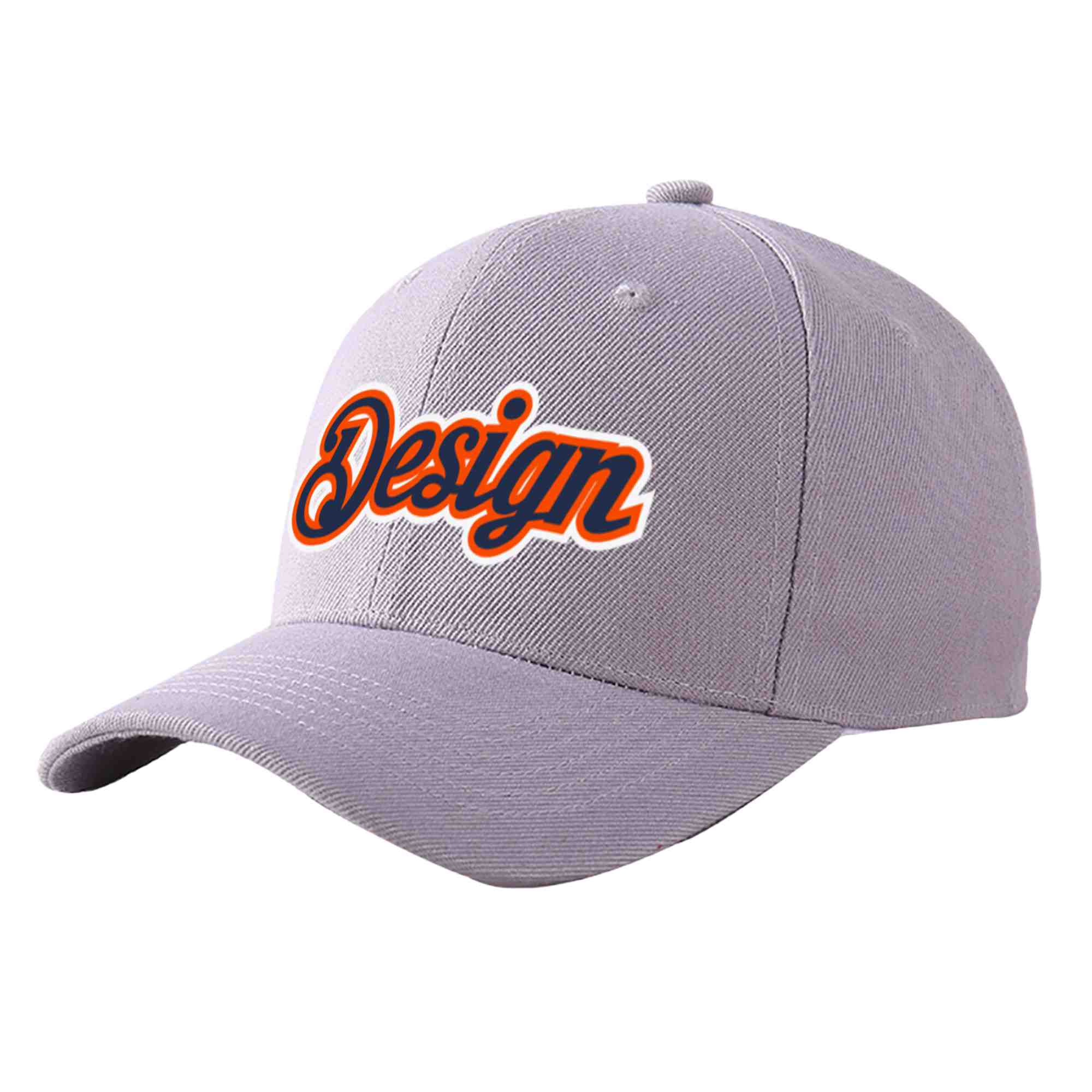 Custom Gray Navy-Orange Curved Eaves Sport Design Baseball Cap