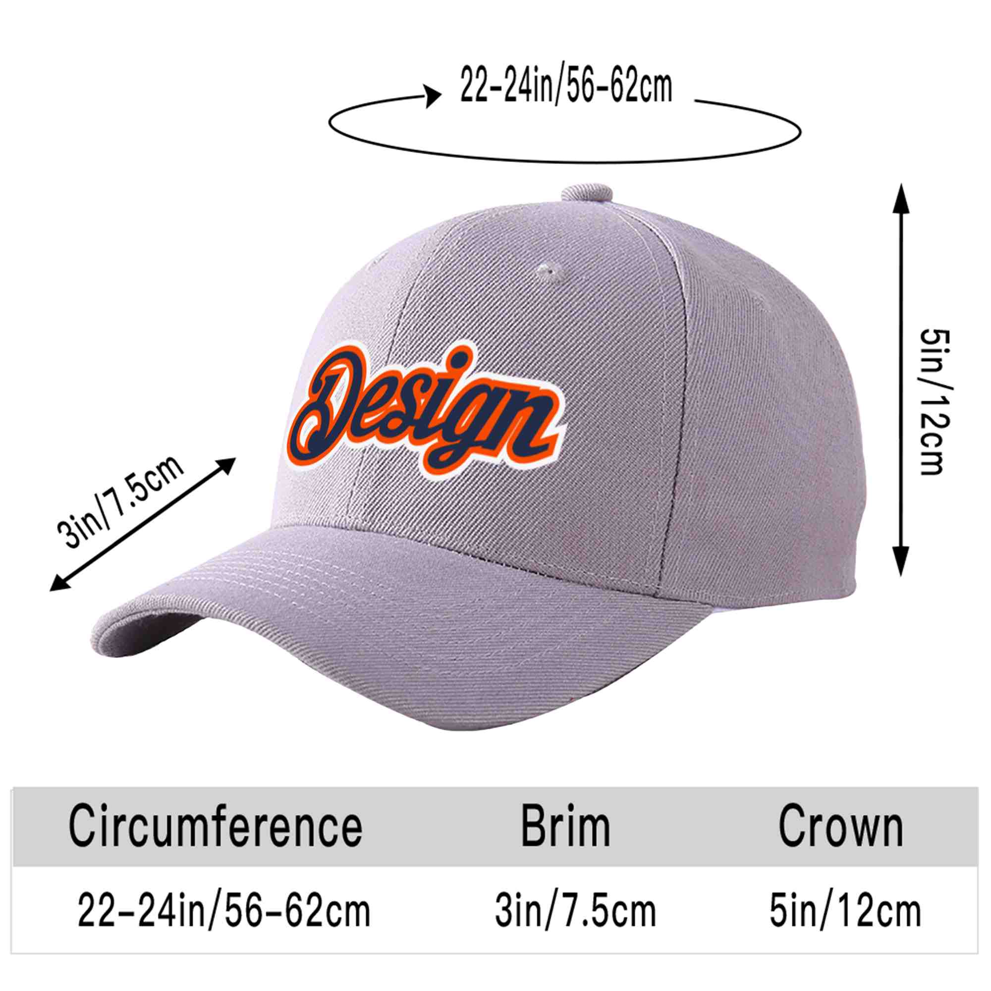 Casquette de baseball courbée Eaves Sport Design personnalisée gris marine-orange