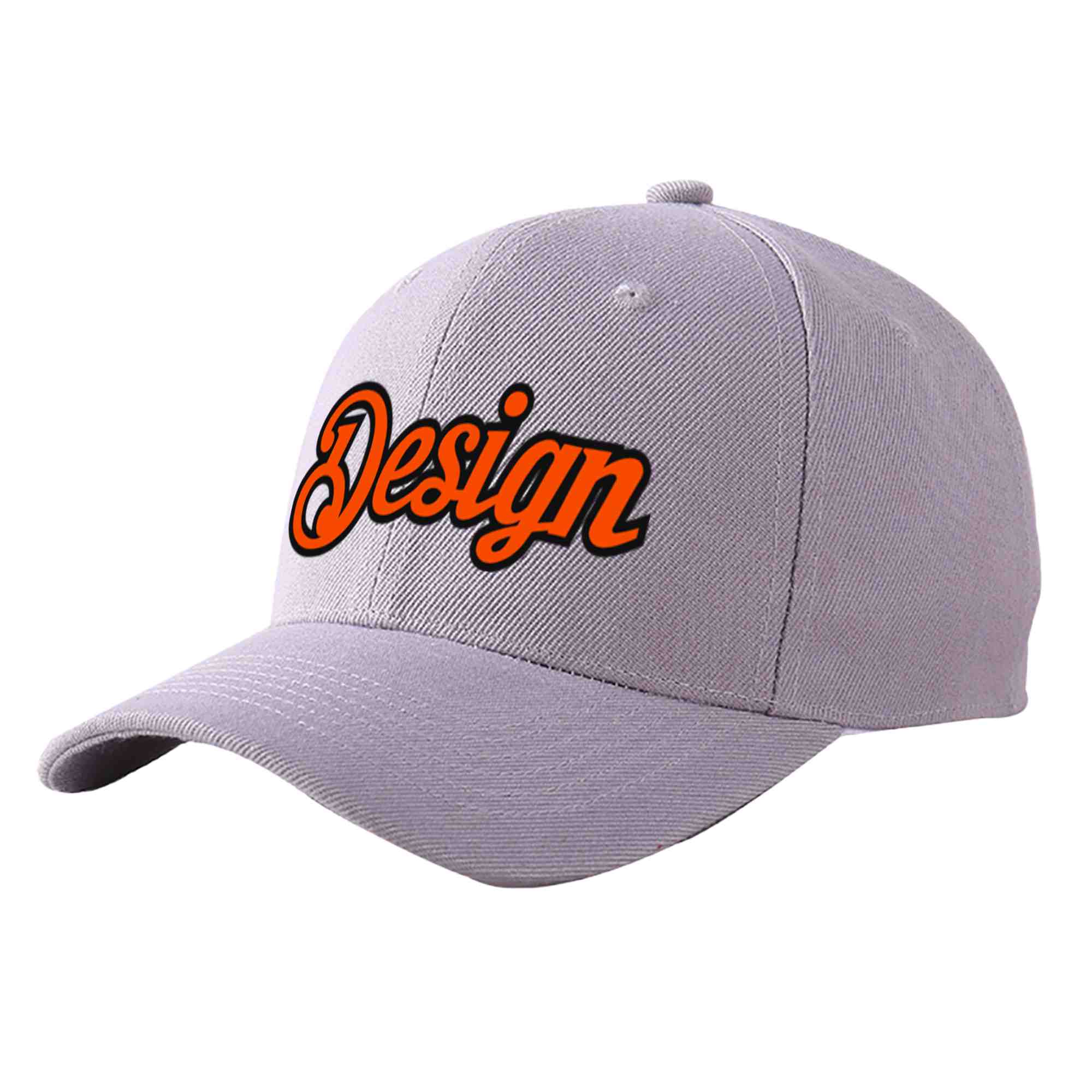 Custom Gray Orange-Black Curved Eaves Sport Design Baseball Cap