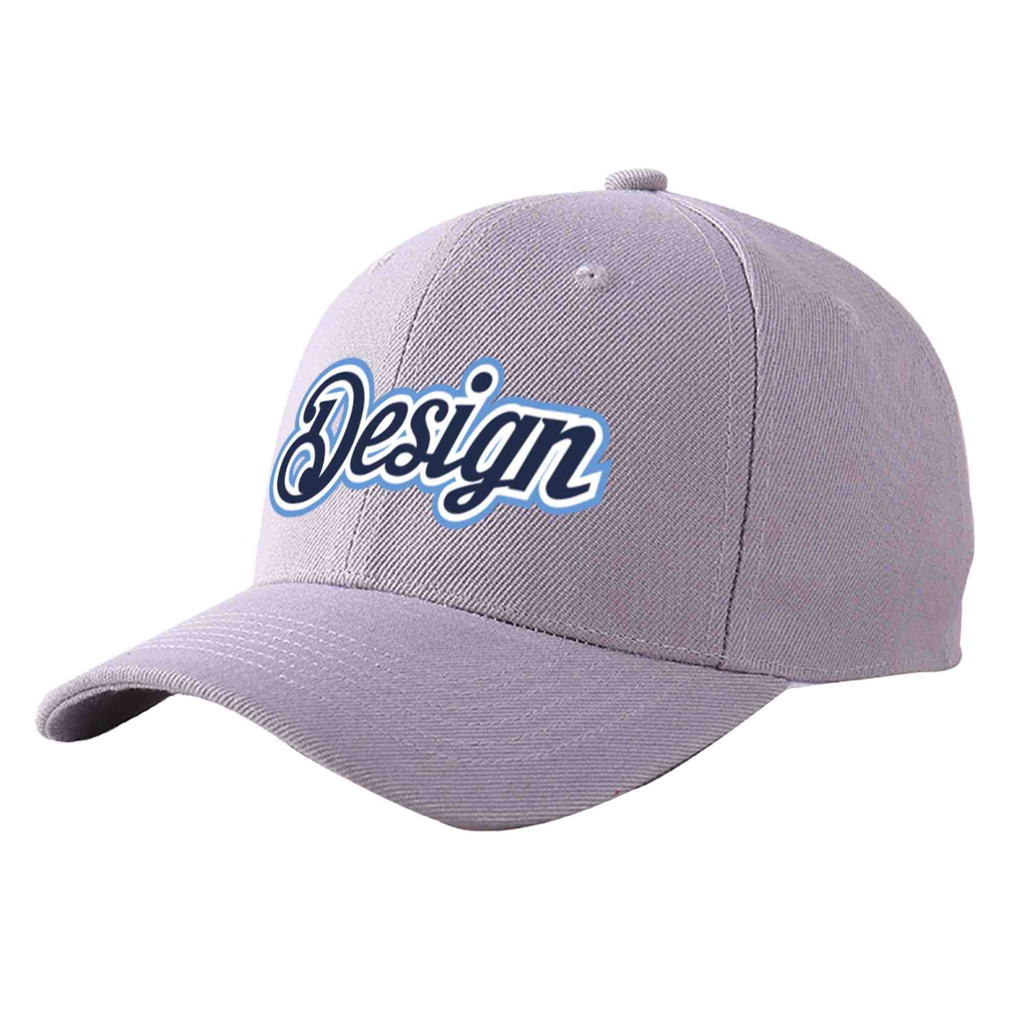 Custom Gray Navy-White Curved Eaves Sport Design Baseball Cap