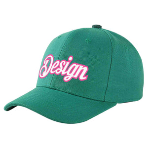 Custom Light Green White-Pink Curved Eaves Sport Design Baseball Cap